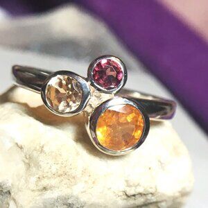 Multicolor Garnet .925 Silver Ring Natural Gemstones